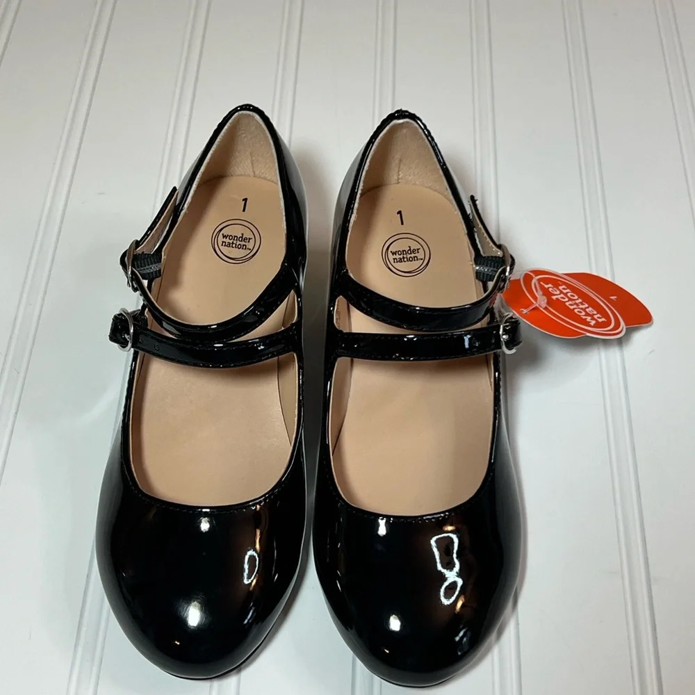 Wonder Nation Size 1 Black Dress Shoe Mary Jane Shoes NWT